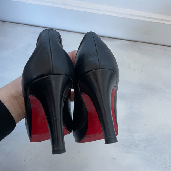 Christian Louboutin Very Prive Black Leather Peep Toe Pumps Heels - Picture 10 of 14
